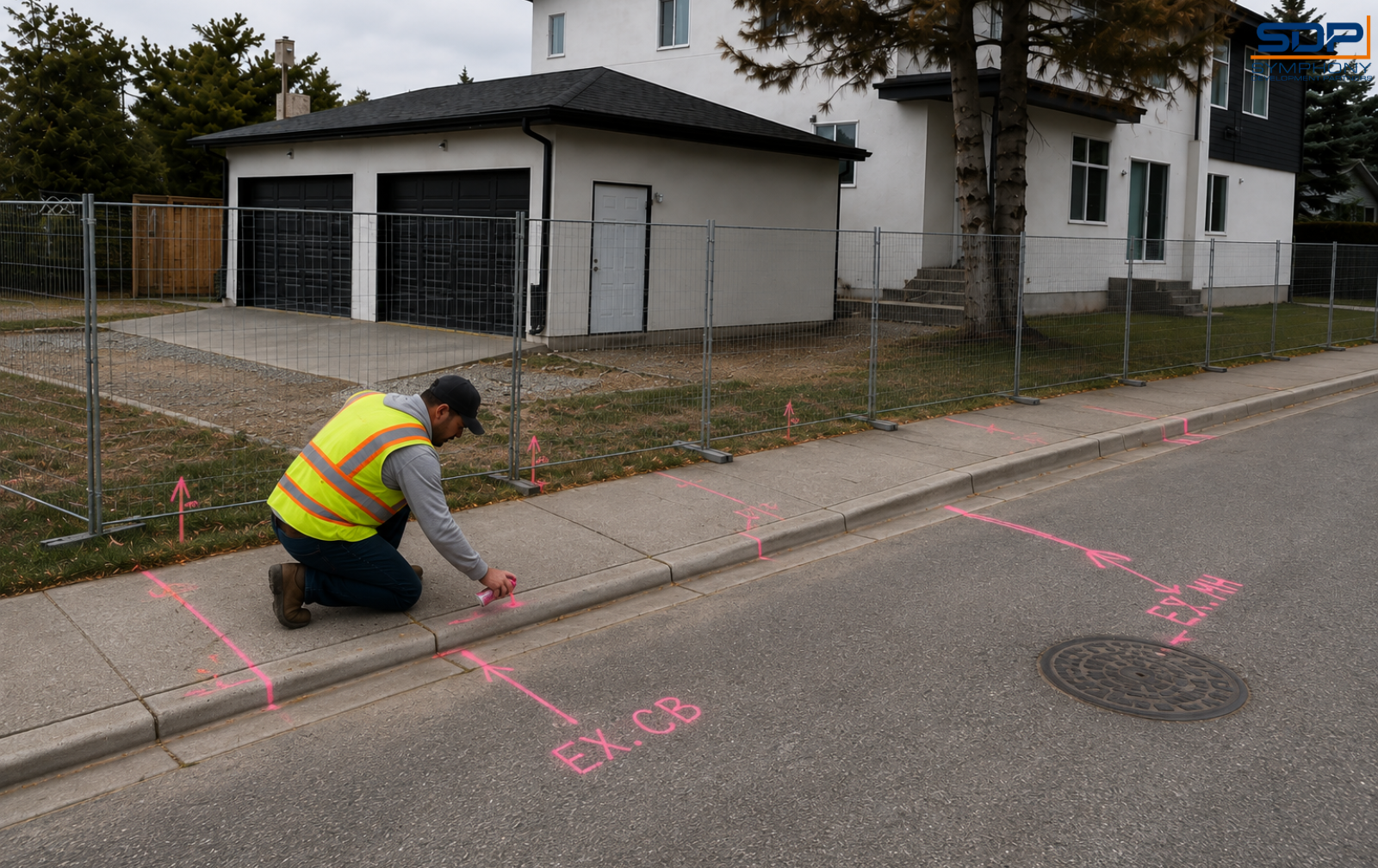 Sidewalk boundary marking before concrete placement