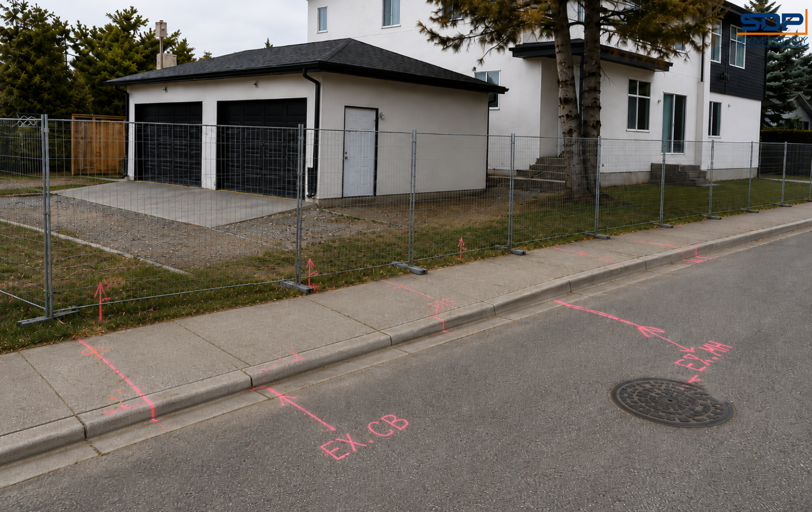 Concrete crew preparing a municipal sidewalk section