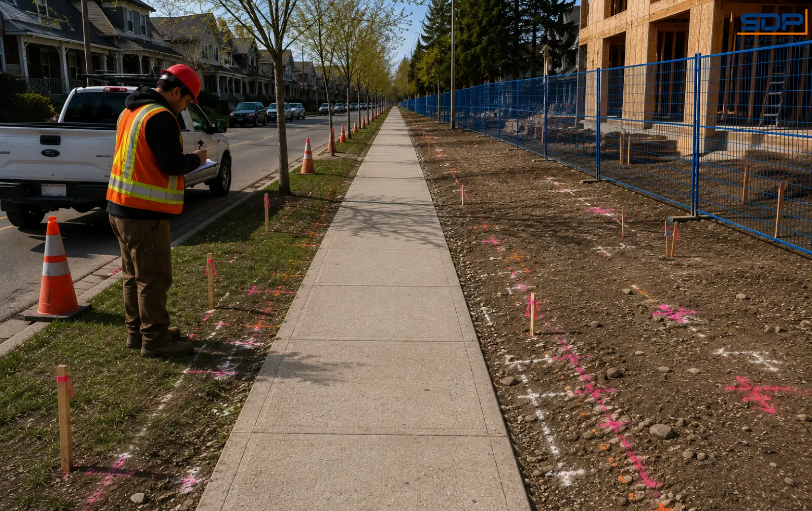 Sidewalk construction in a Calgary residential neighbourhood