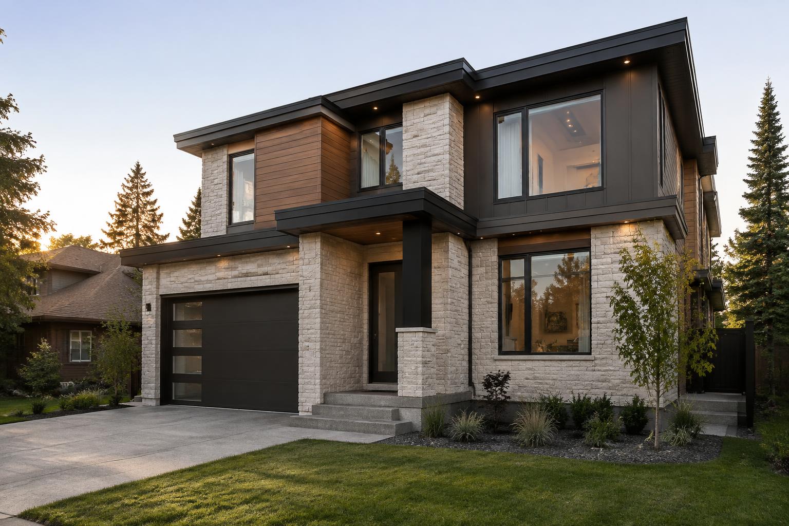Contemporary custom home exterior in a Calgary neighbourhood