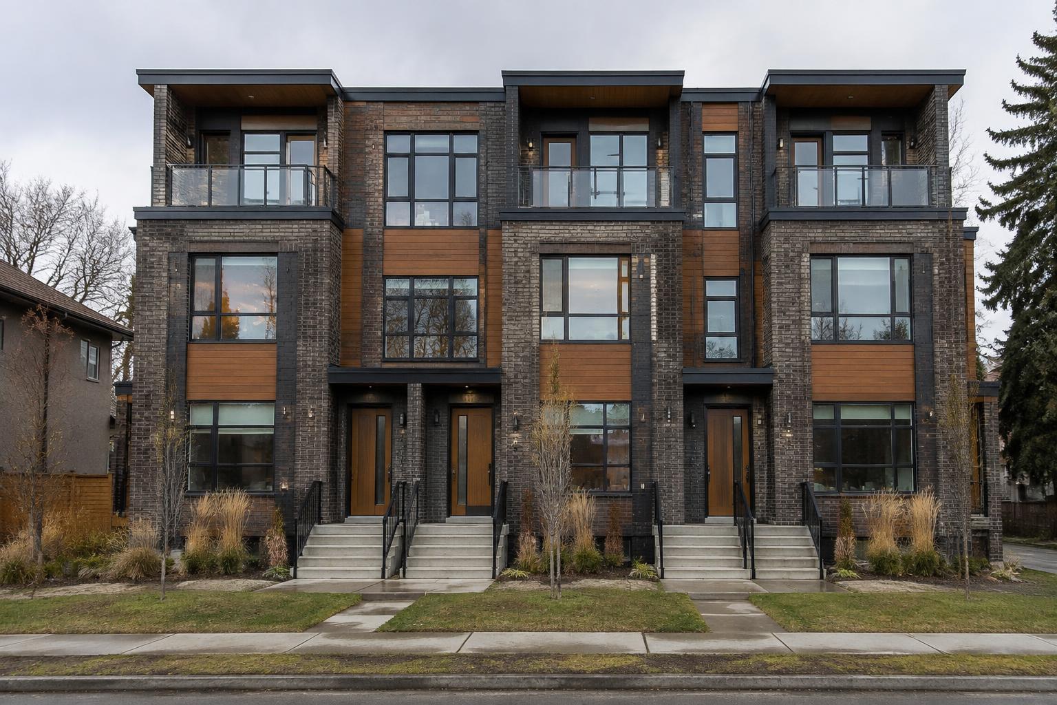 Completed brick eightplex development in Calgary