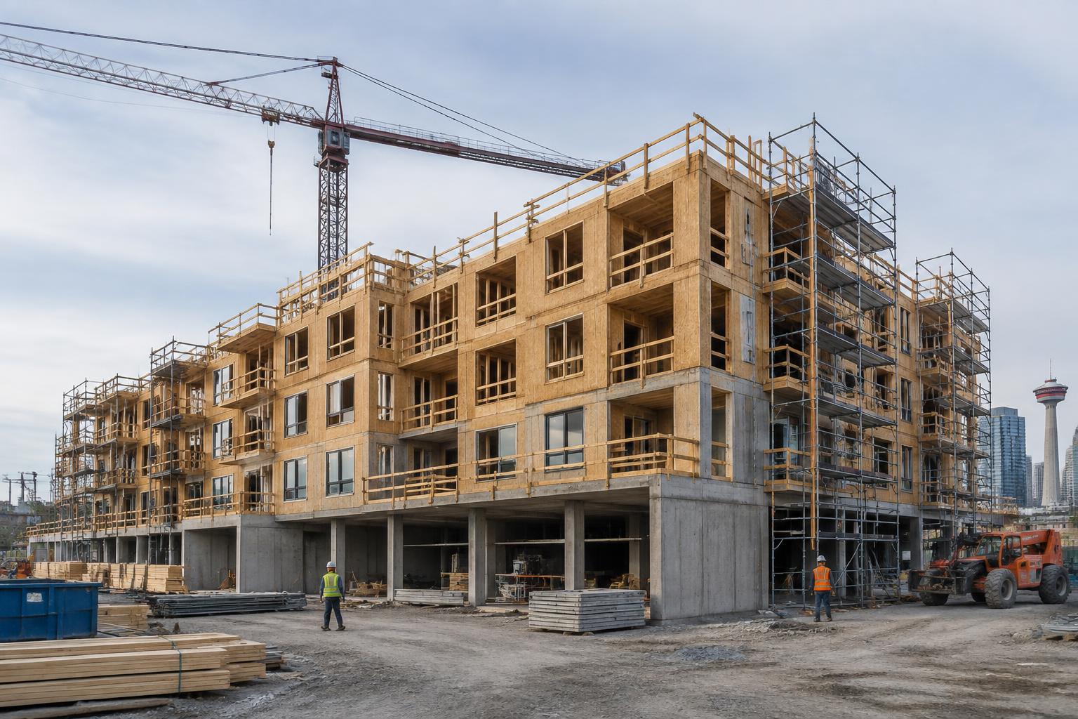 Active multifamily residential construction site in Calgary
